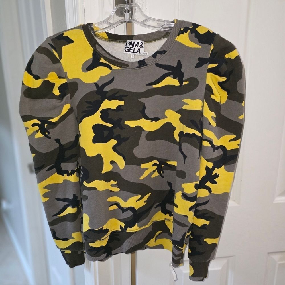 Pam & Gela Camouflage Sweatshirt - Yellow and Gray NEW